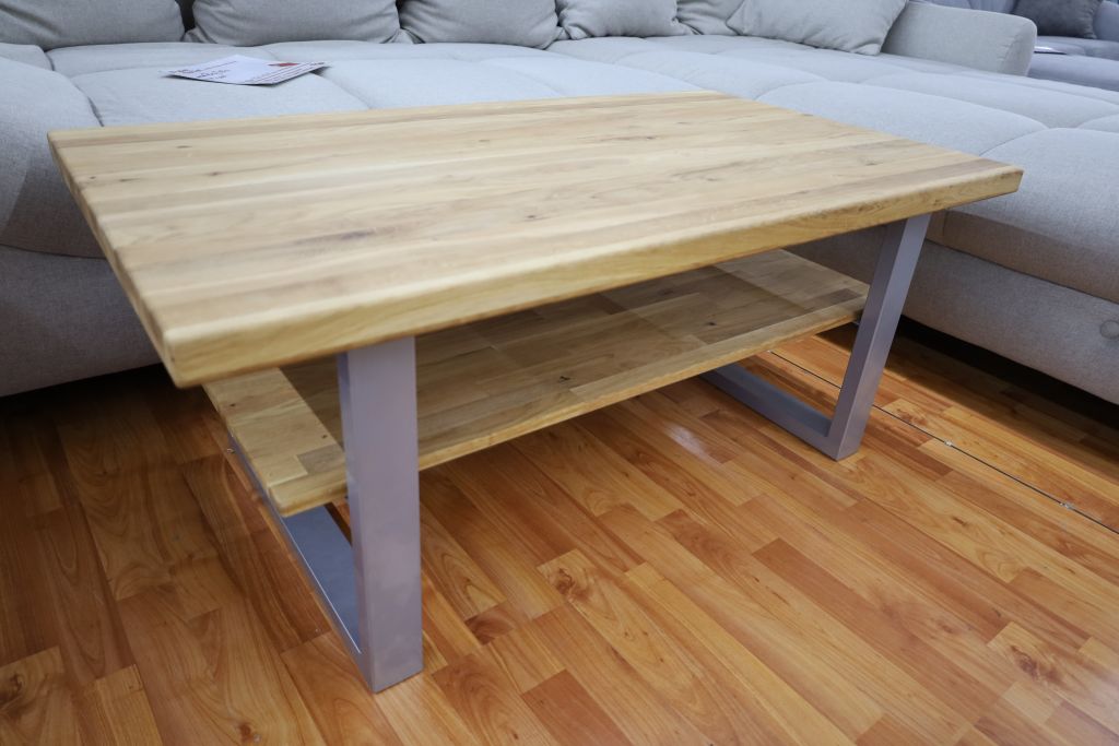 Couchtisch + Massivholz Eiche + NEU auf Lager + Ablage – möbel-outlet-24